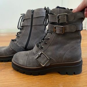 Grey Suede Moto Boots